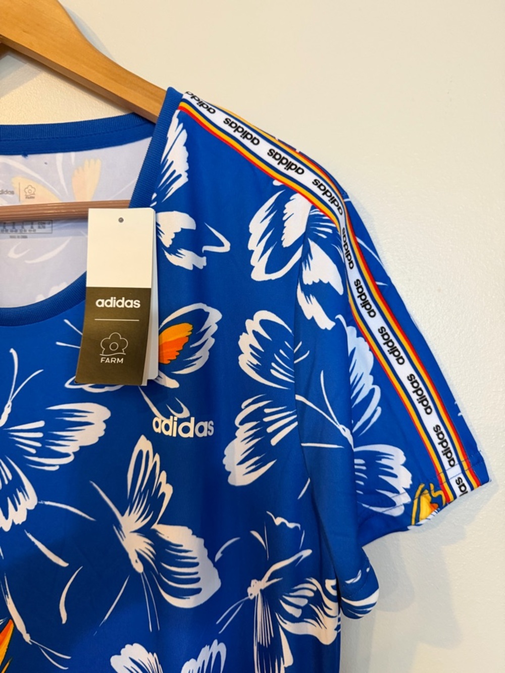 NWT Farm Rio x Adidas Blue Butterfly Retro Ringer Mini T-Shirt Dress XL - Picture 6 of 15